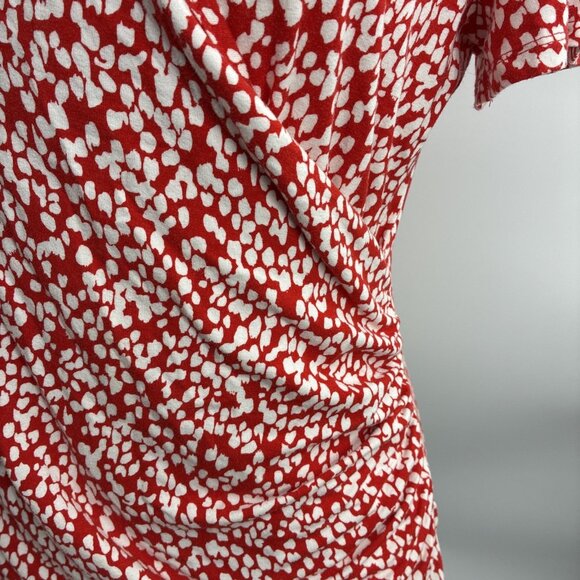 Talbots Womens Top S Petite Red White Print Faux Wrap Short Sleeve Stretch - Picture 3 of 7